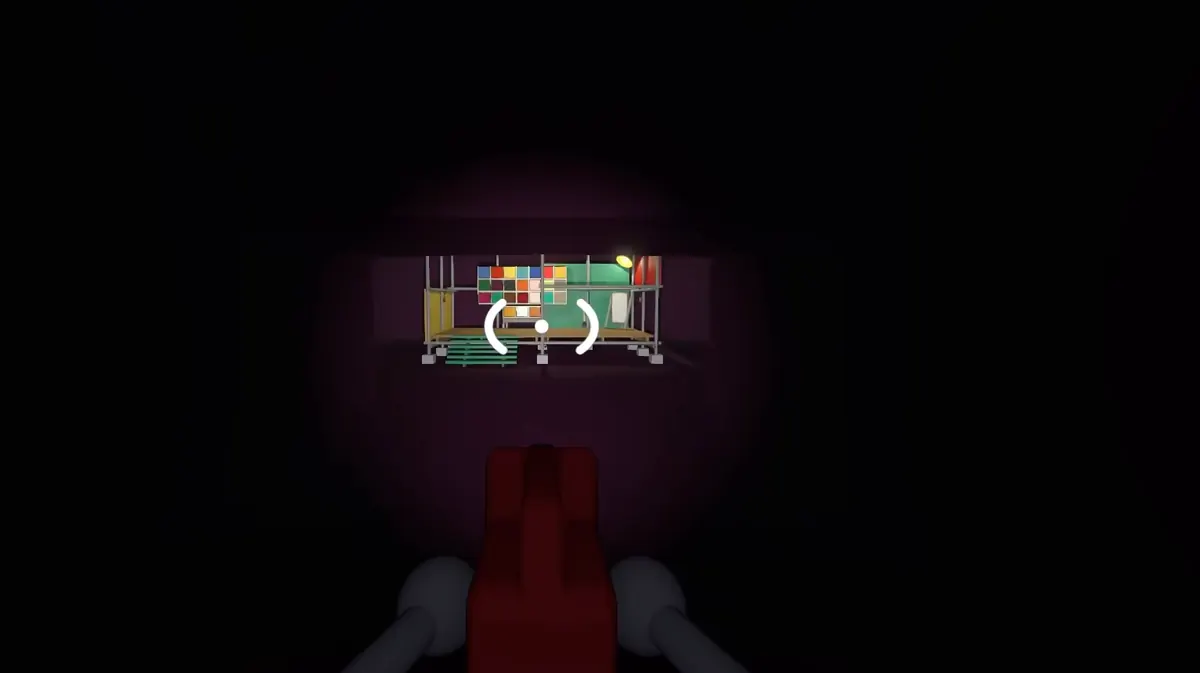 The hidden room with paint sticks at the bottom level